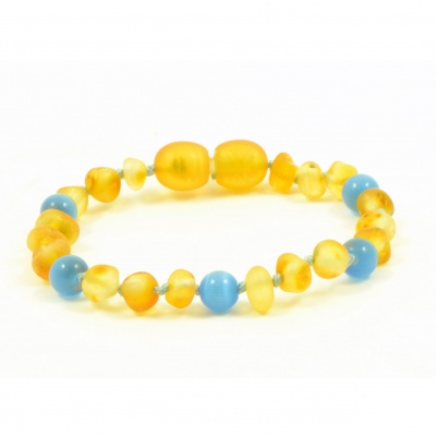 Adult Unpolished HONEY Amber and BLUE Cats Eye Mix Bracelet